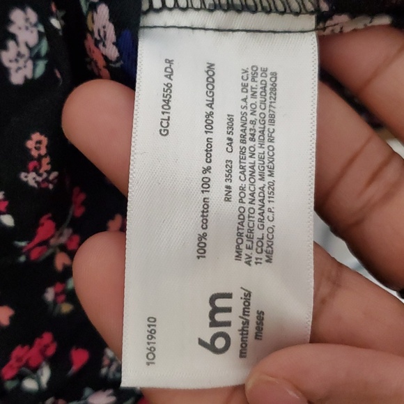 Carter's Baby Girl Black Floral Long Sleeve Dress 100% Cotton Size 6 Months - Picture 7 of 7